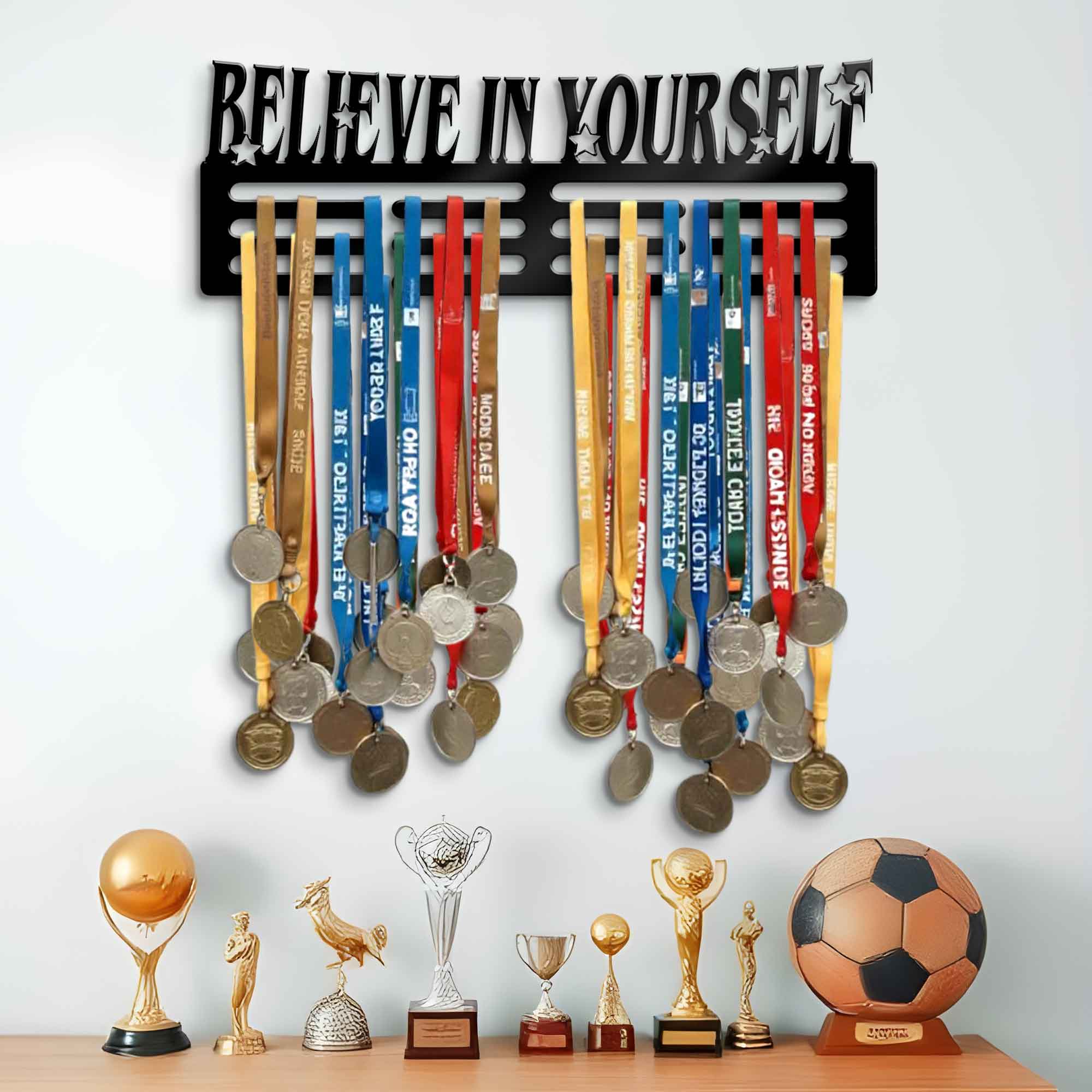 Believe in Yourself Medal Hanger Sign - Inspirational Quotes Hanger - Gifts for Husband - Self Motivation Ribbon Hanger