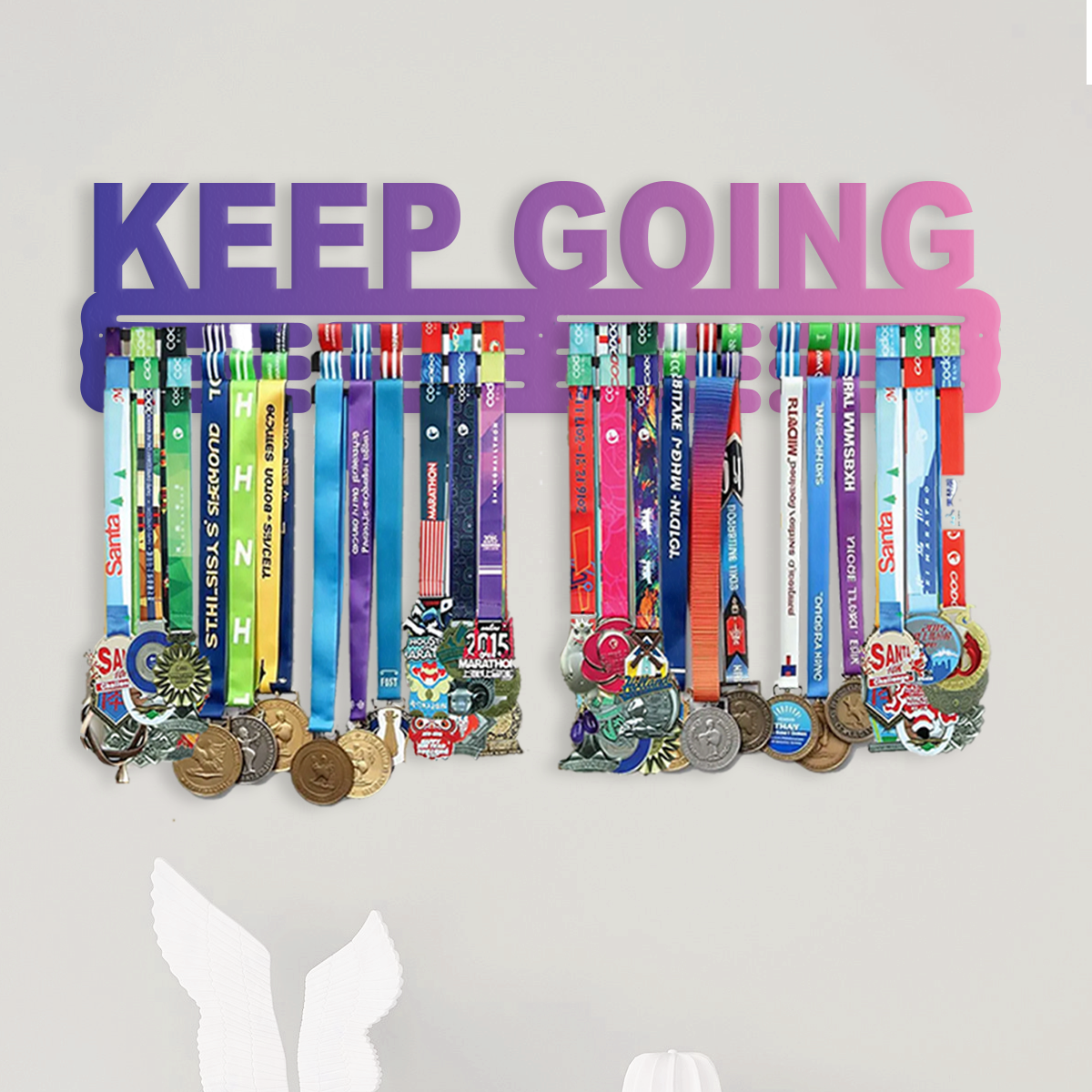 KEEP GOING Medal Hanger – Motivational Medal Display Holder for Sports, Running, Skating, Marathon & Achievements.