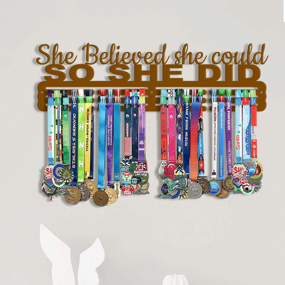She Believed She Could So She Did Medal Hanger | Wall Mounted Medal Display Rack | Inspirational Medal Holder for Runners, Athletes & Sports Events.