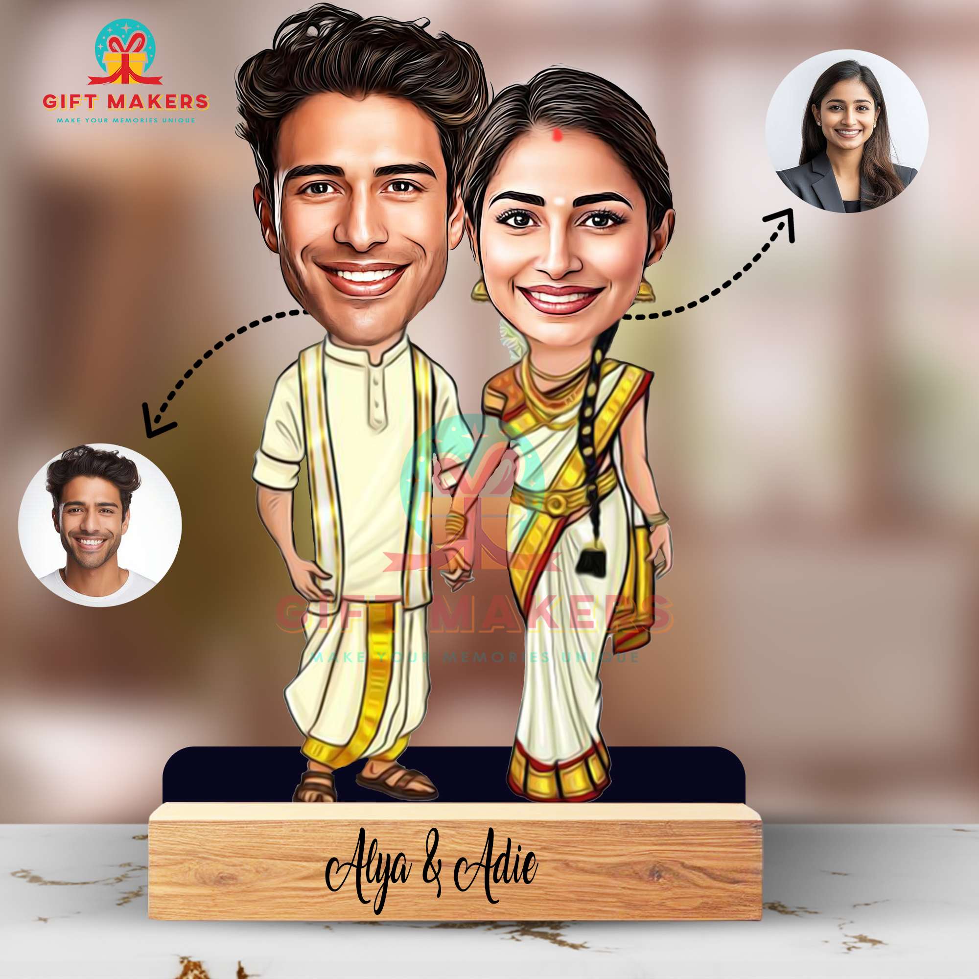 Bride & Groom Caricature Table Decor, Customized Indian Caricature Decor, Marriage Caricature Decor, Valentines Caricature Gifts