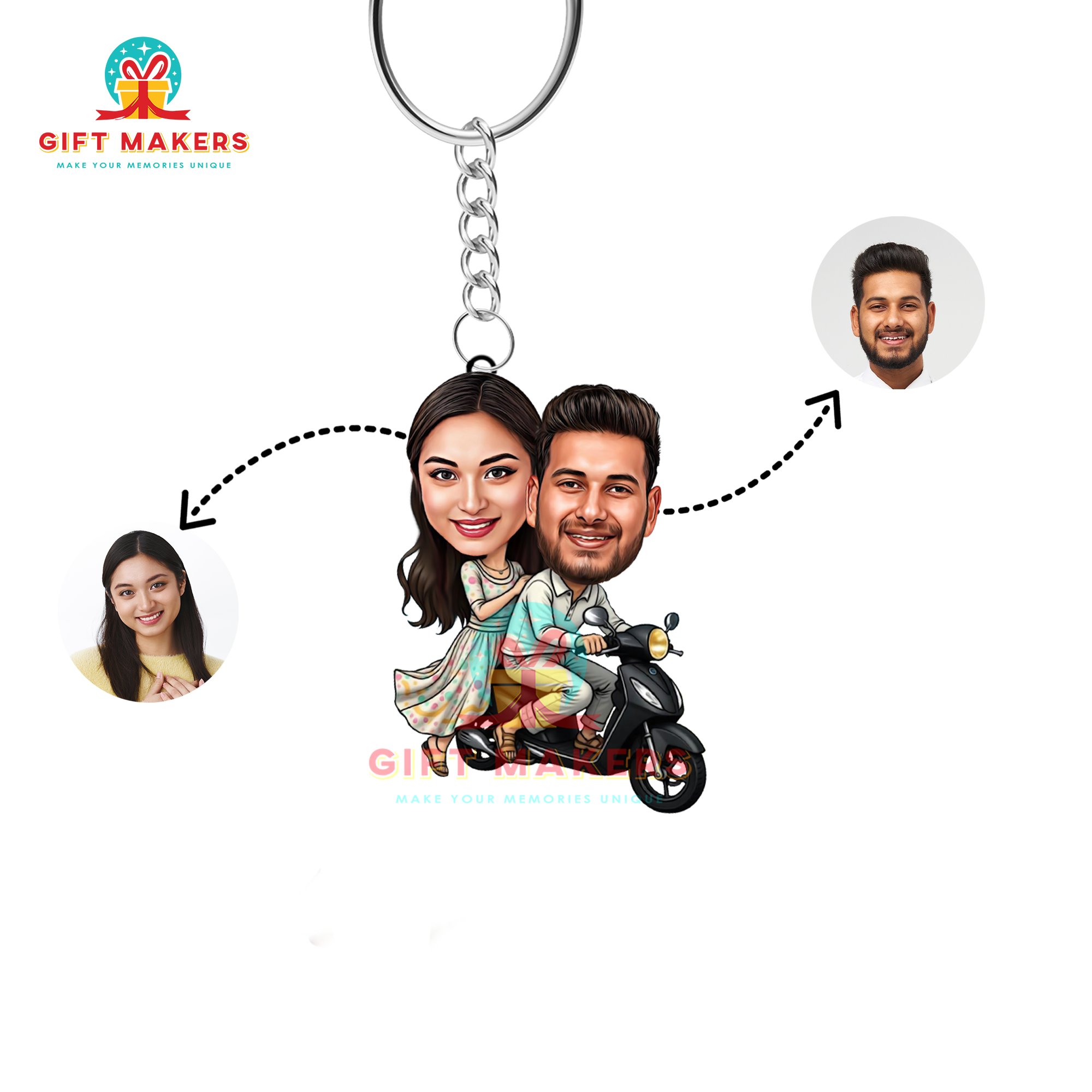 Couple Bike Ride Caricature Keychain, Caricature Gifts for Husband, Boyfriend Gifts, Valentine's Day Keychains