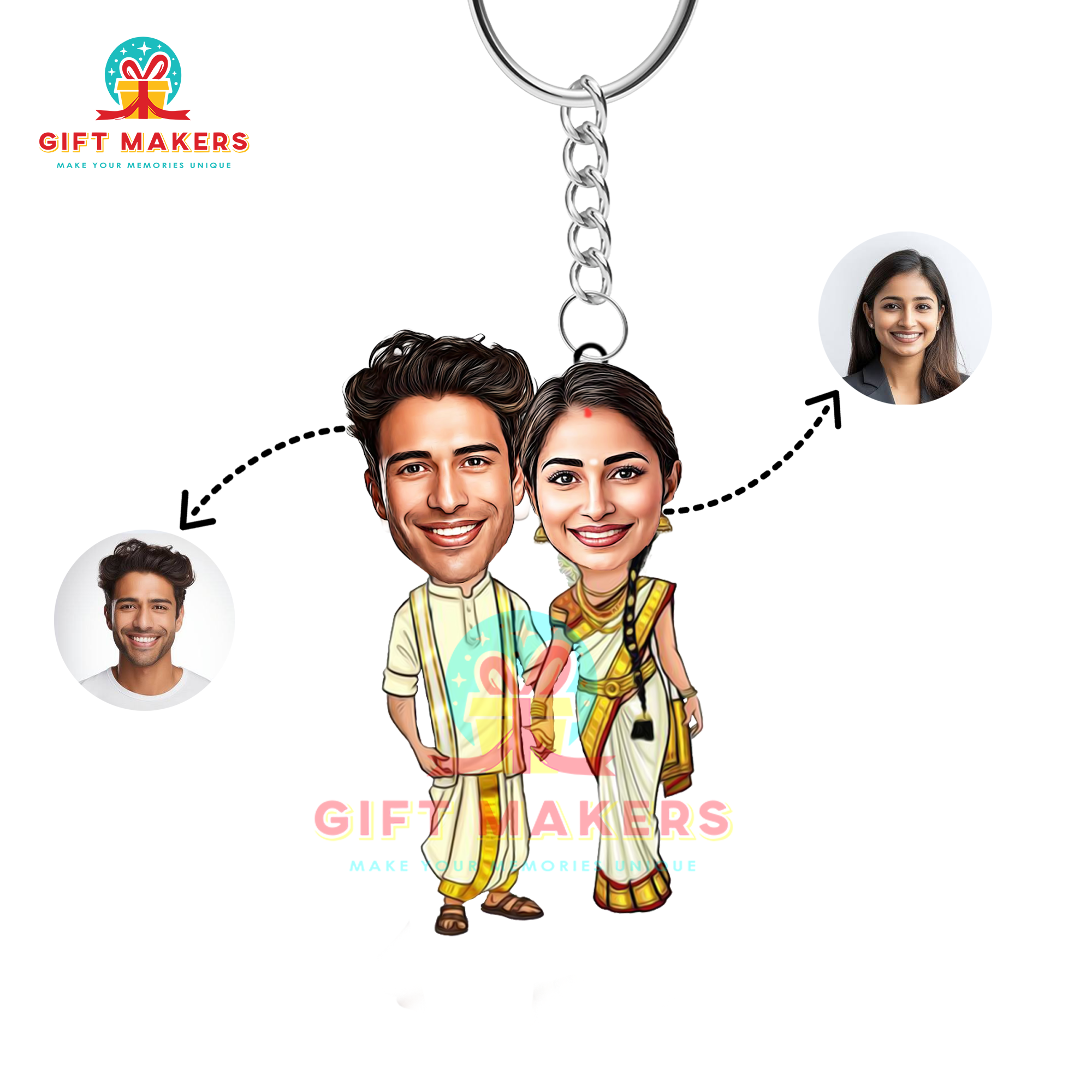 Wedding Memory Caricature Keychain, Caricature Gifts, Couple Caricature Gifts, Wife Keychain Gifts