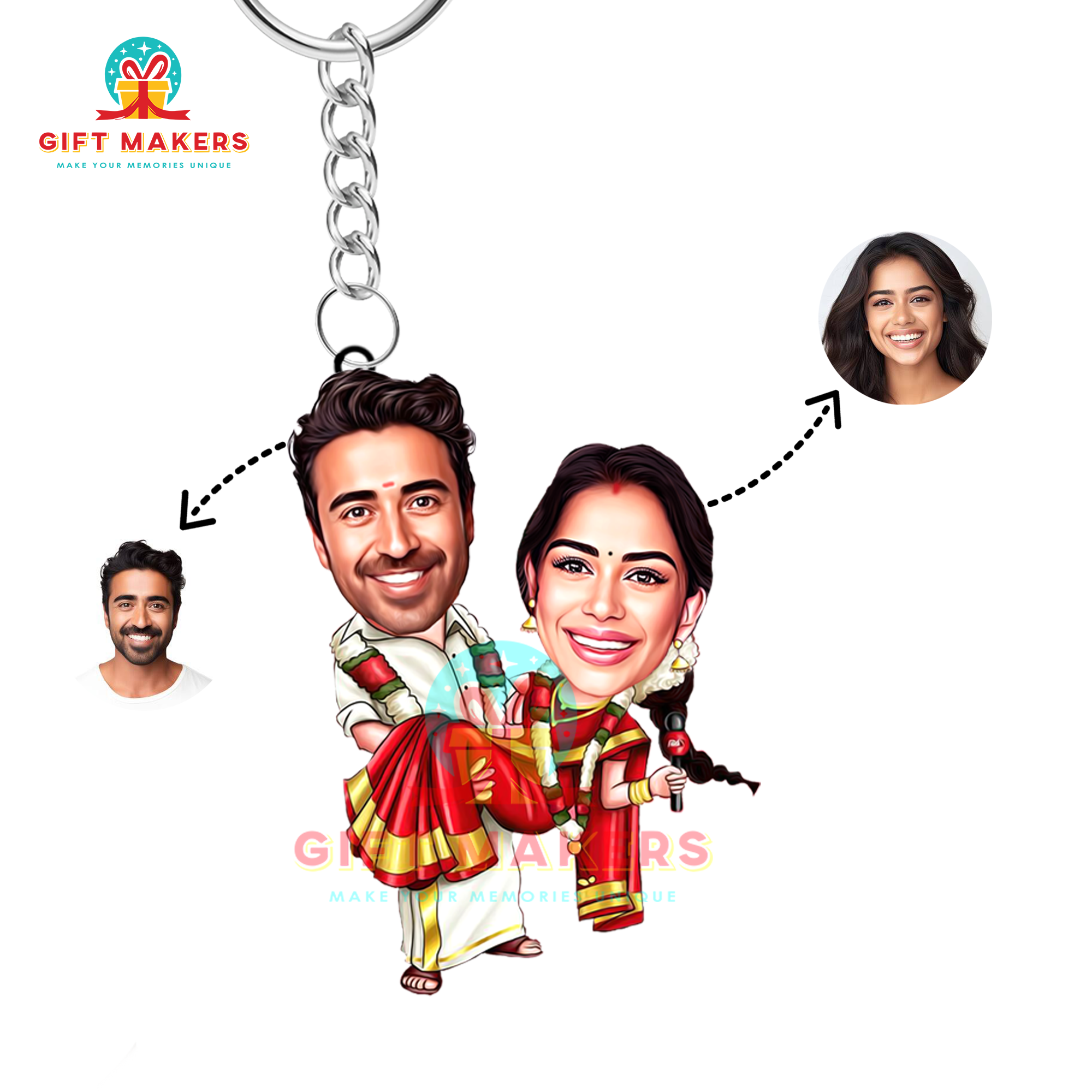 Cute Couples Caricature Keychain, Caricature Presents for Friends, Couple Caricature Gifts, Unique Gifting Keychains