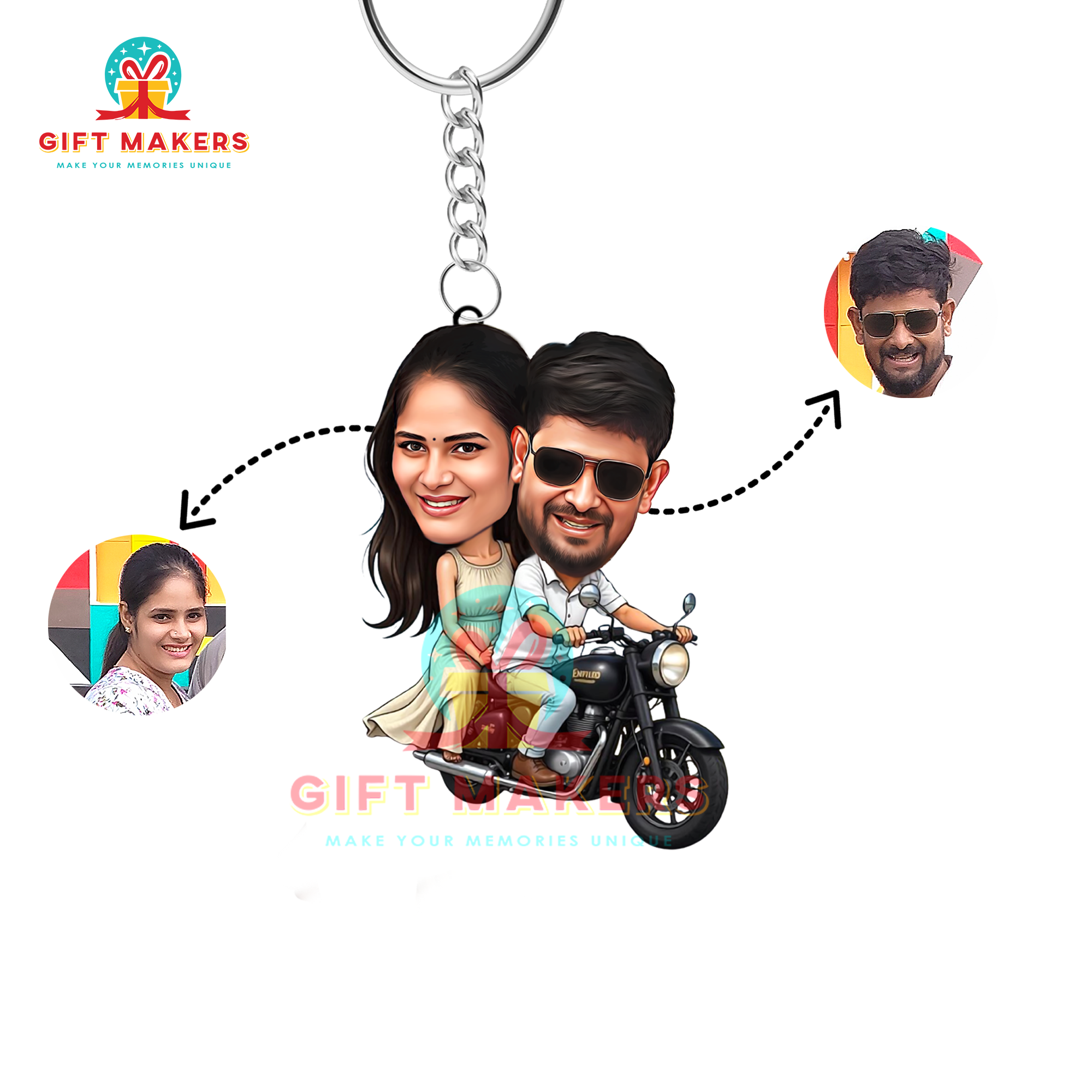 Custom Caricature Keychain, Valentine Caricature Gifts for Husband, Caricature Bike Keychains, Keychains Gifts