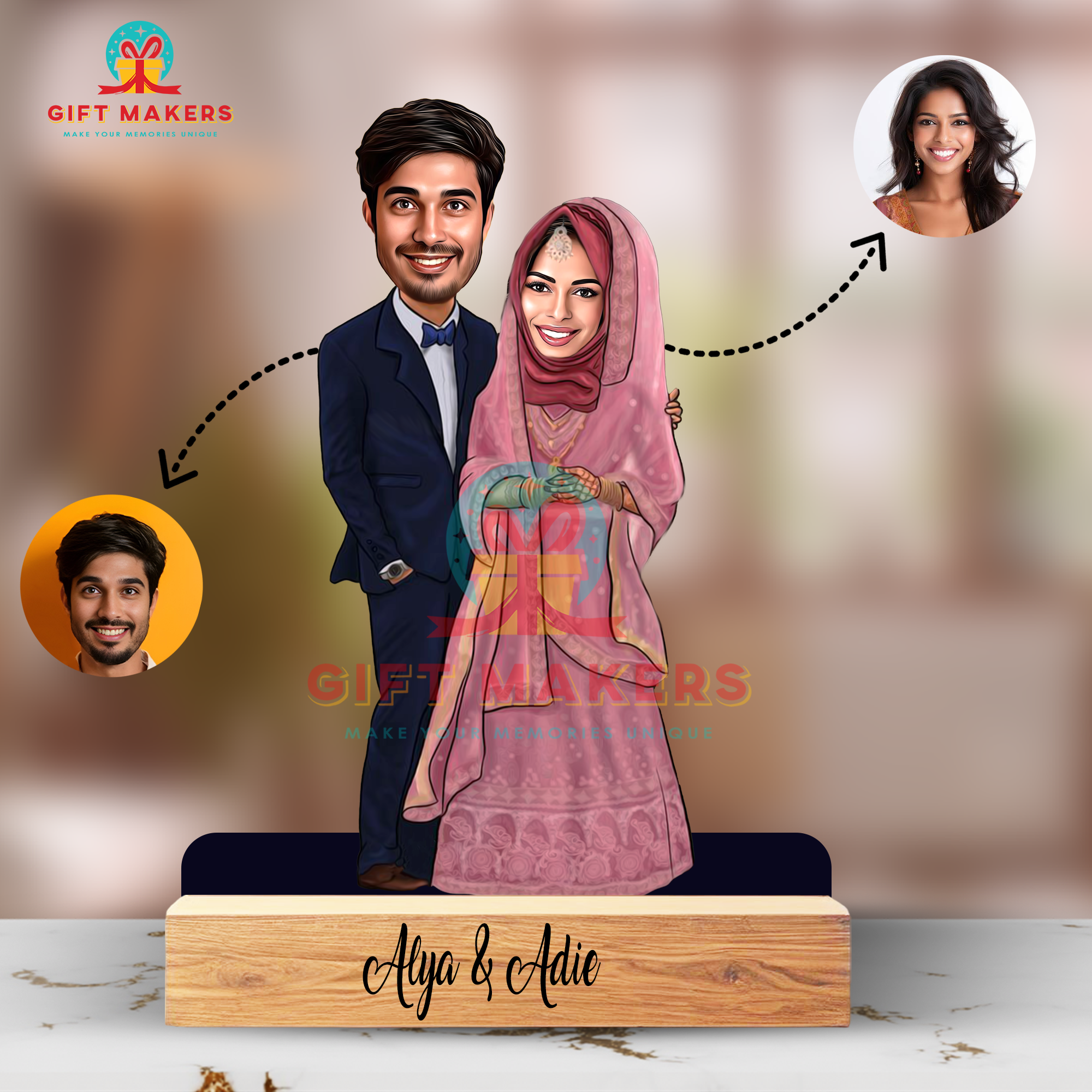 Customized Marriage Caricature Table Decor, Customized Muslim Wedding Caricature Decor, Couples Caricature Table Decor, Modern Caricature Gifts