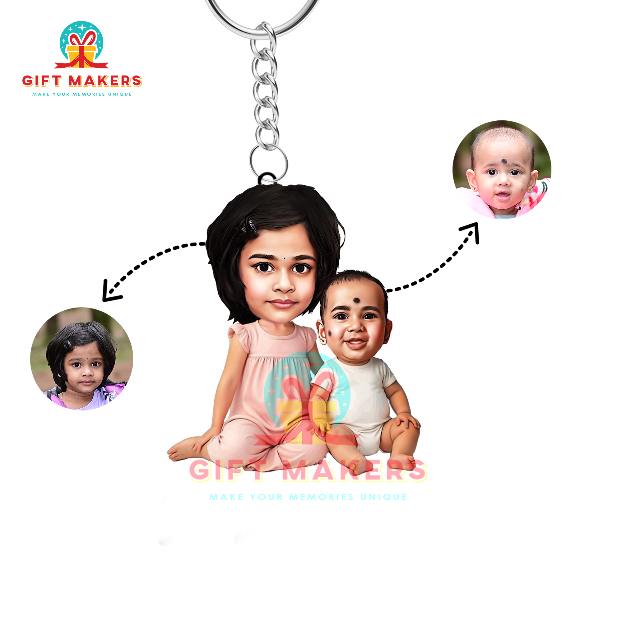 Babies Caricature Keychain, Kids Caricature Gifts, Mom Gifts, Customized Keychains for Dad