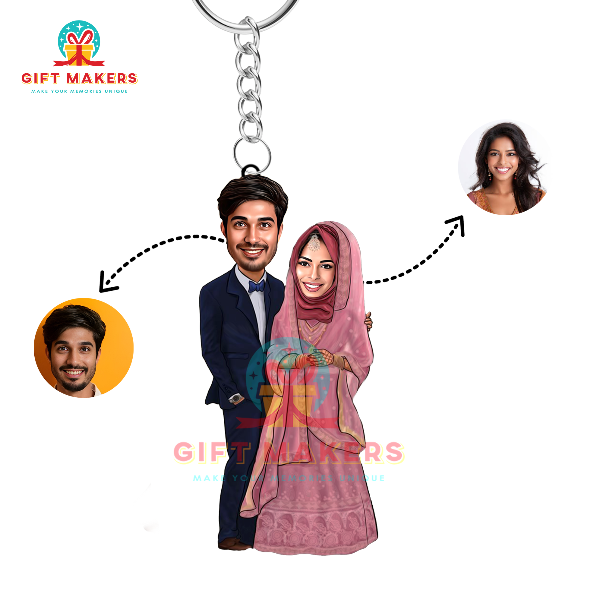 Customized Caricature Keychain, Wedding Theme Caricature, Couple Caricature Gifts, Marriage Memories Gifts