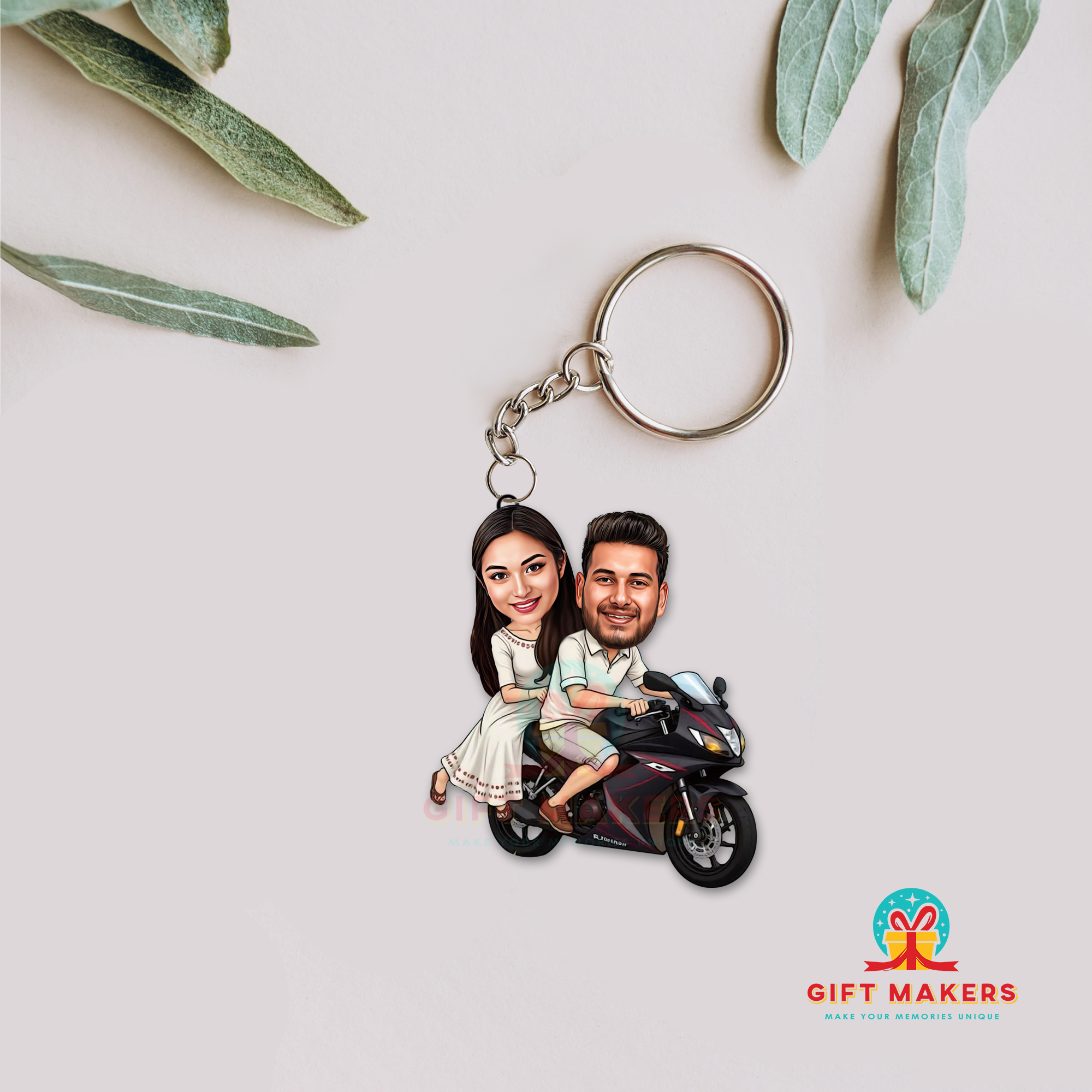 Personalized Caricature Art Keychain, Bike Riding Couple Portrait Keychains, Valentine Gifts, , Keychains for Loved Ones