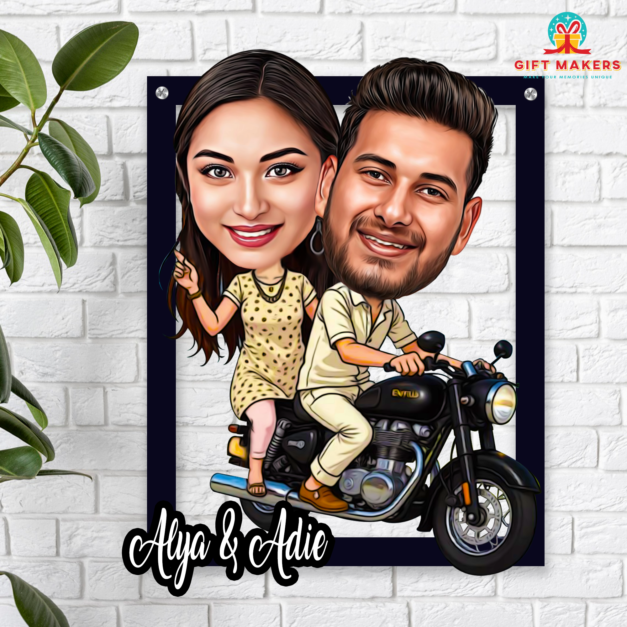 Caricature Wall Decor, Royal Enfield Ride Caricature Gifts, Couple Love Gifts, Valentines Day Caricature for Couples