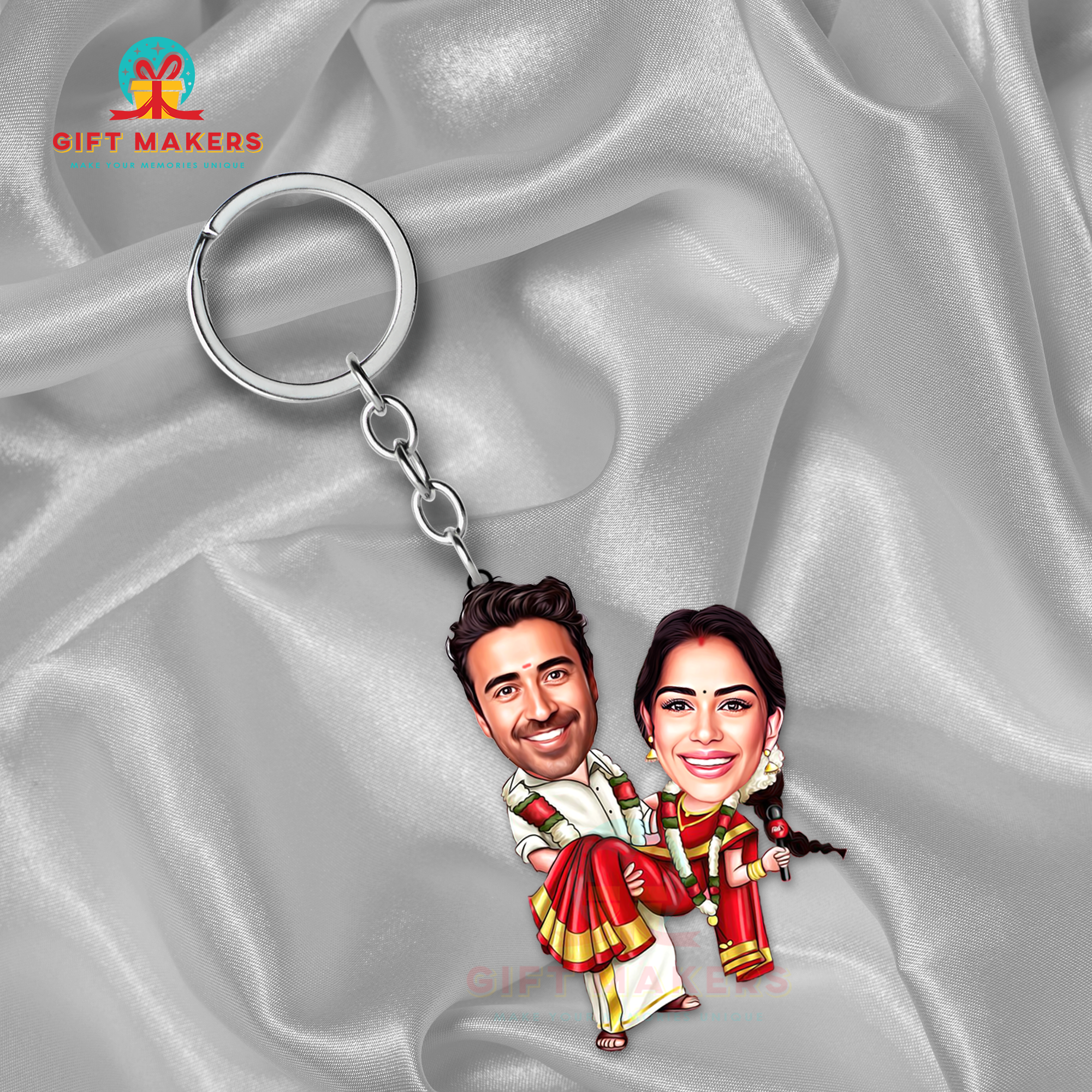 Cute Couples Caricature Keychain, Caricature Presents for Friends, Couple Caricature Gifts, Unique Gifting Keychains