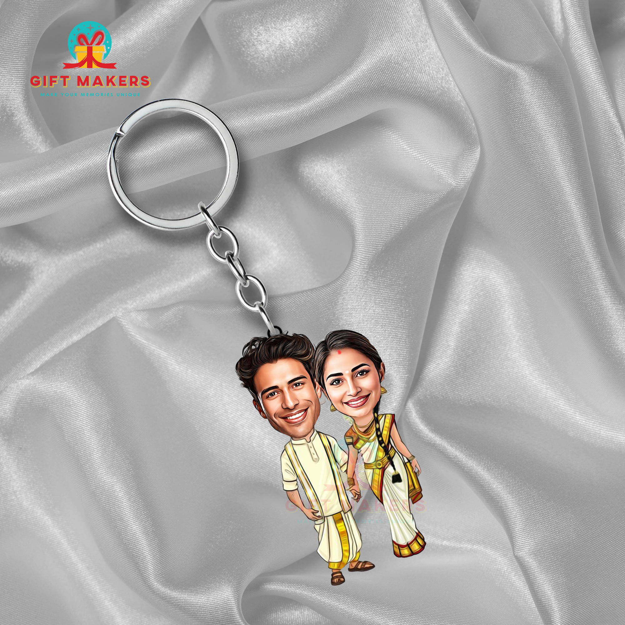 Wedding Memory Caricature Keychain, Caricature Gifts, Couple Caricature Gifts, Wife Keychain Gifts