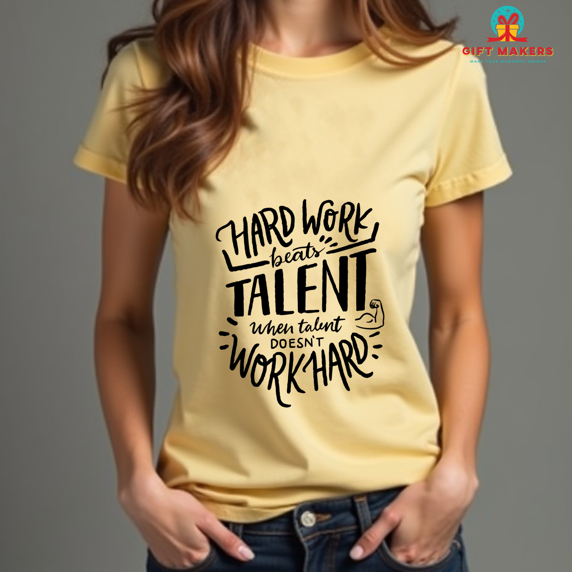 Work Hard Casual Wear Tees, Inspirational Quotes T-Shirt, Motivational Cotton Apparels, Gift for Friends, Mom's Day Gifts