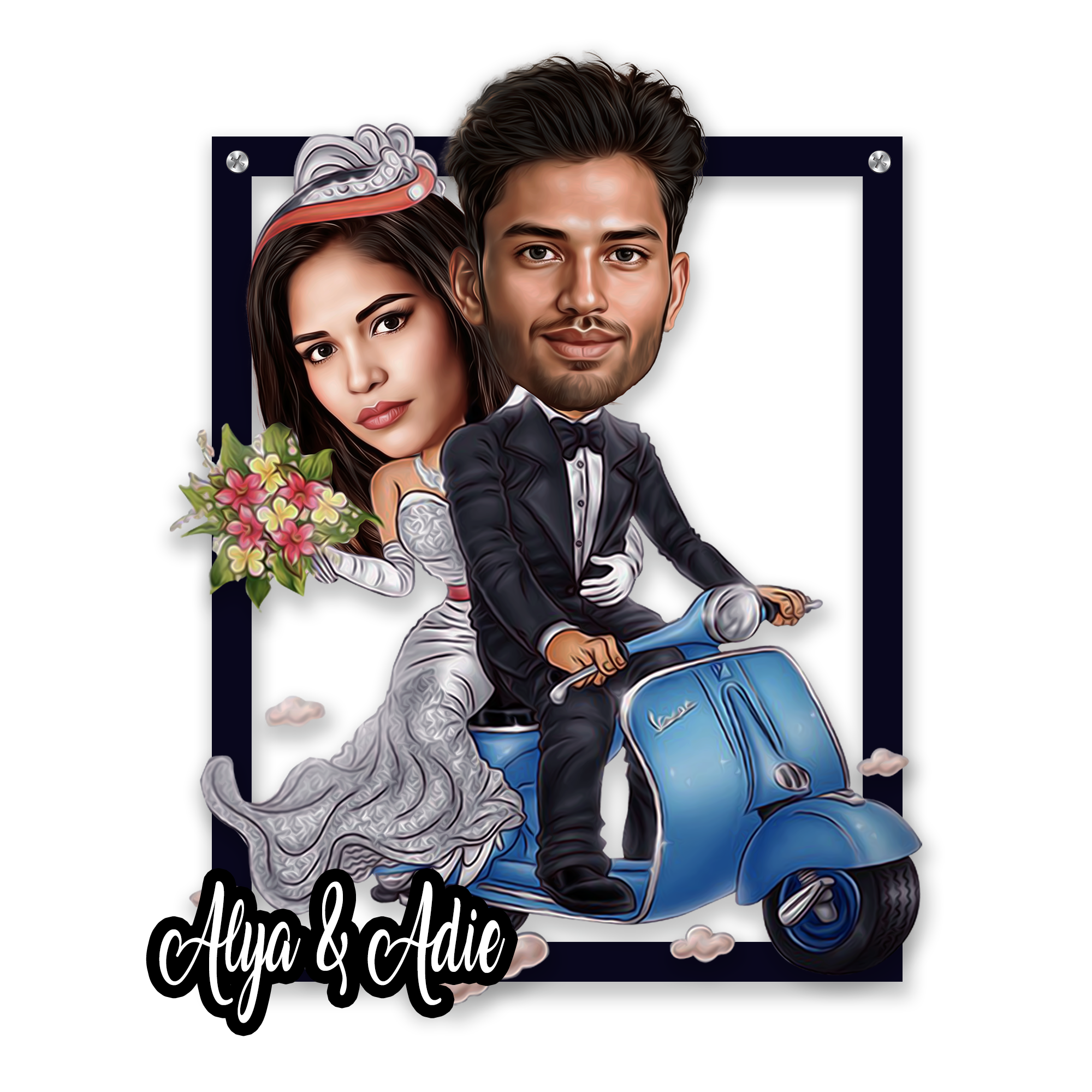 Customized Wedding Caricature Wall Decor, Couple Wedding Ride Caricature Gifts, Couple Anniversary Gifts, Custom CaricatureGifts