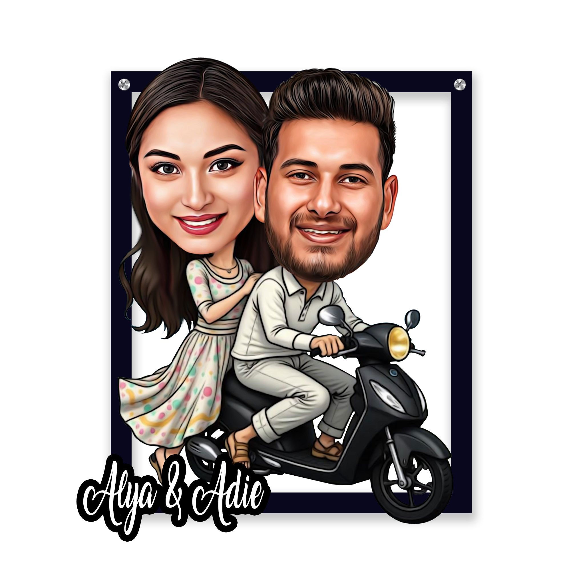 Husband and Wife Caricature Wall Decor, Scooter Couple Caricature Gifts, Couple Gifts, Customized Gift for Couples