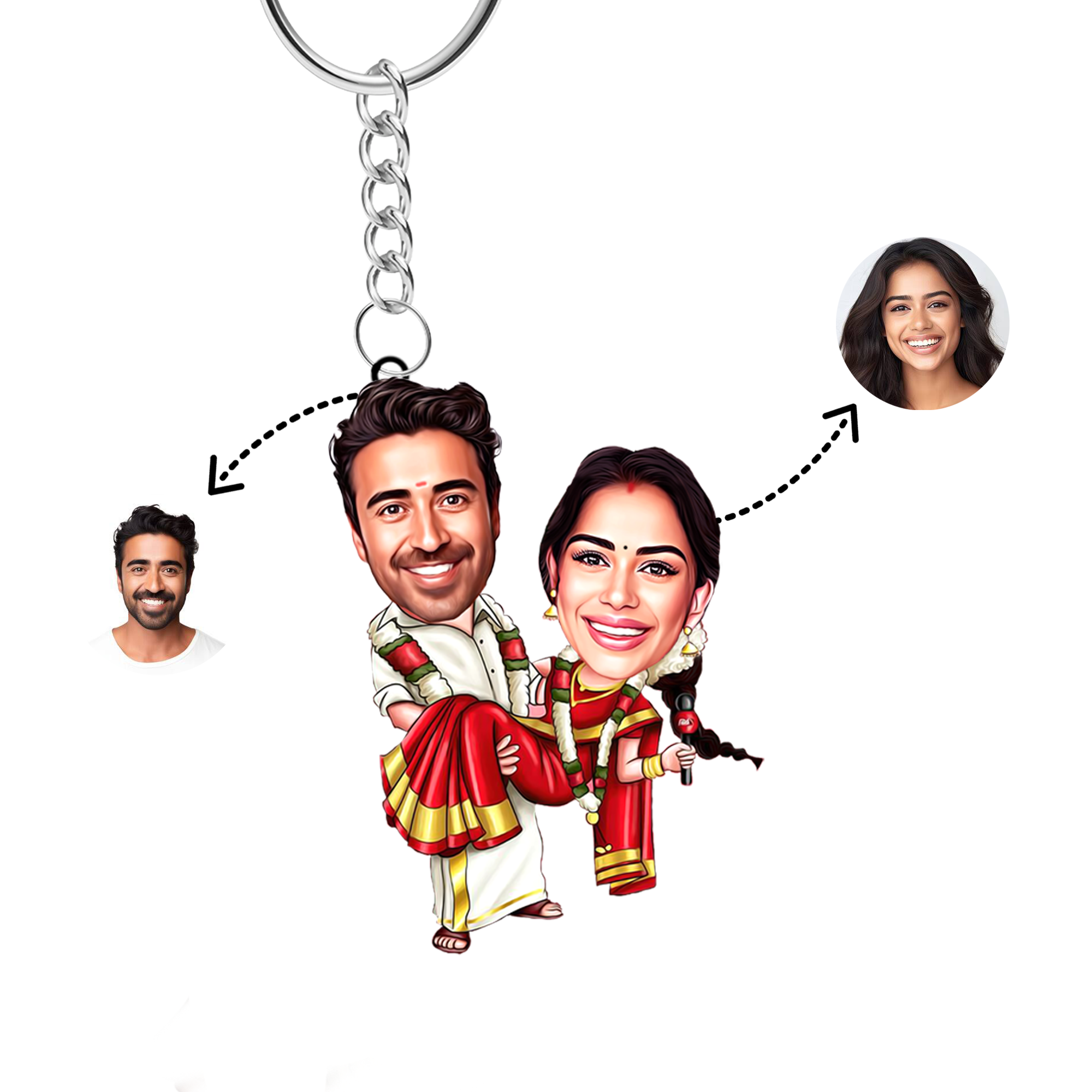 Cute Couples Caricature Keychain, Caricature Presents for Friends, Couple Caricature Gifts, Unique Gifting Keychains