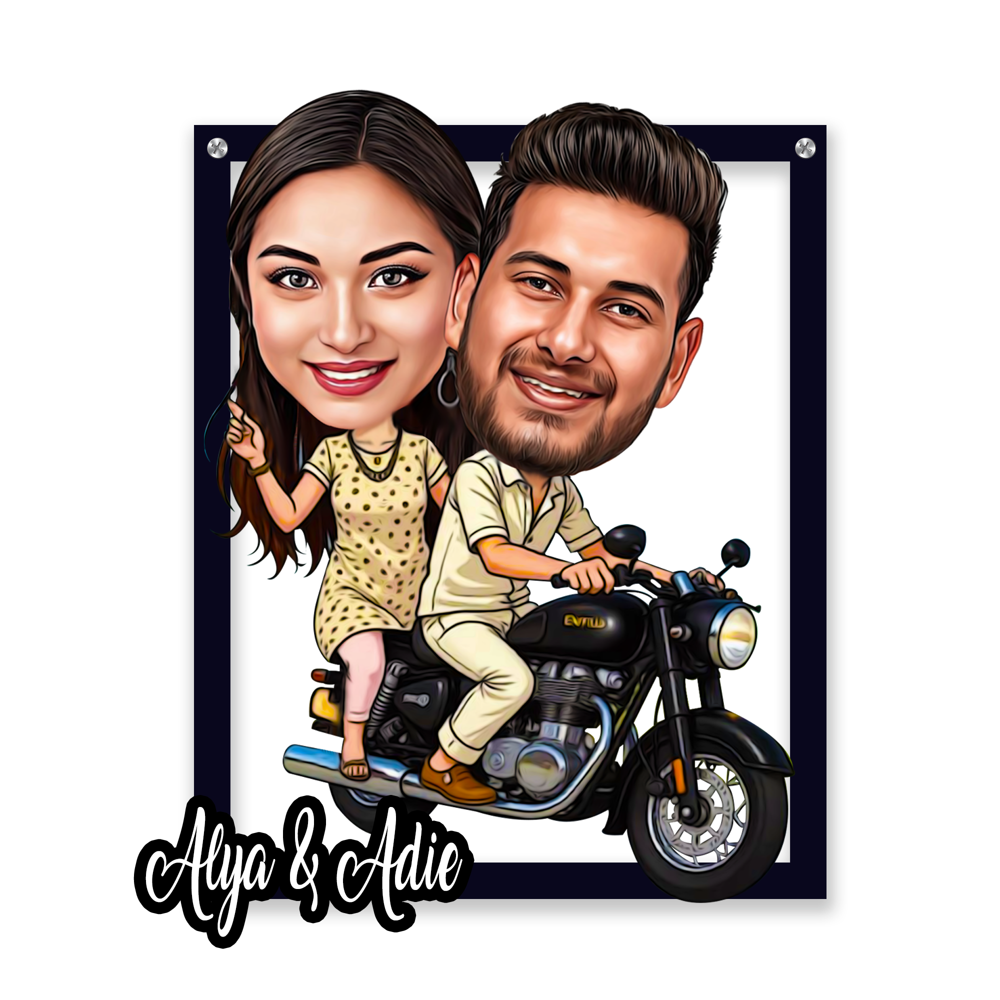 Caricature Wall Decor, Royal Enfield Ride Caricature Gifts, Couple Love Gifts, Valentines Day Caricature for Couples